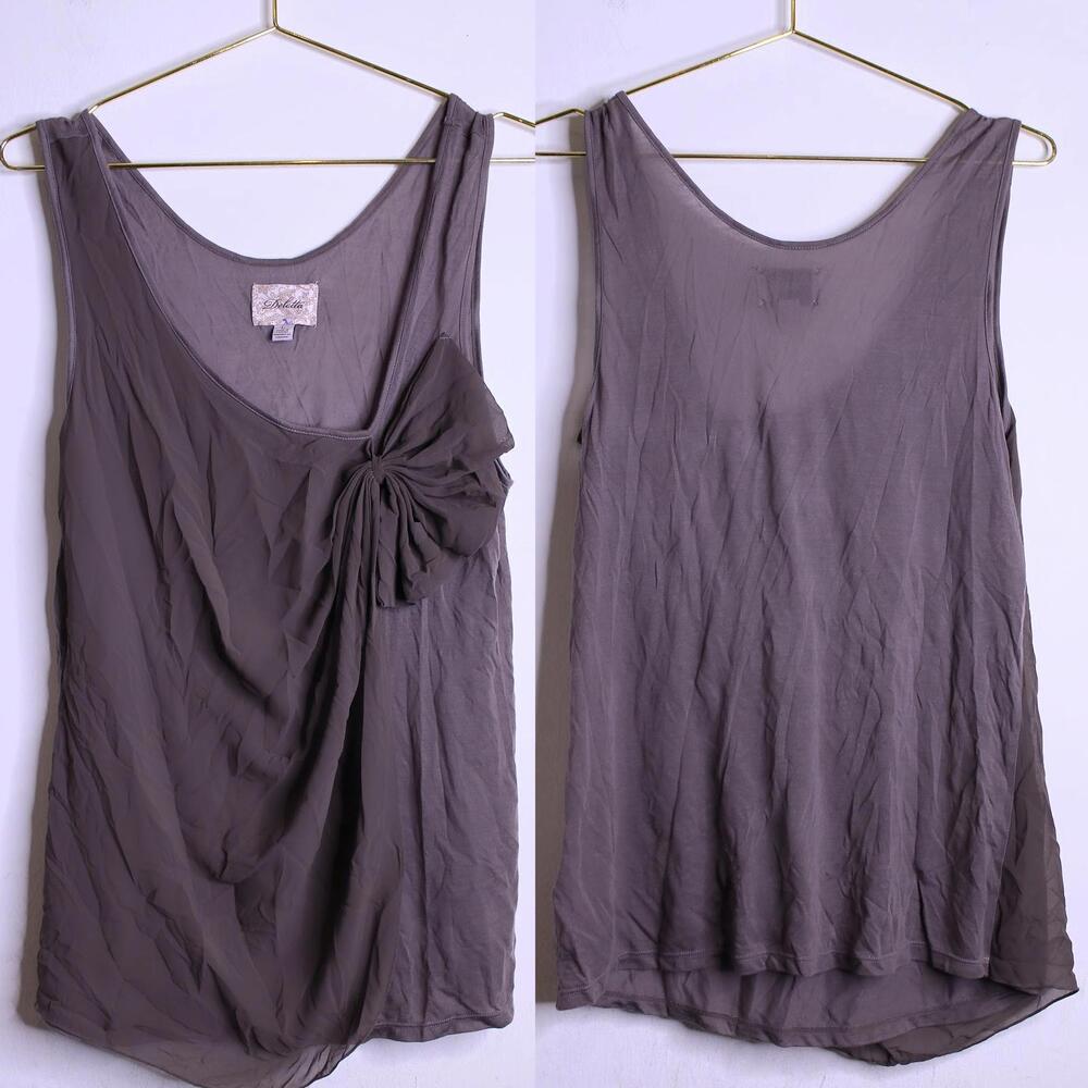 Anthro Gray Abstract Gathered Tank Blouse - Large